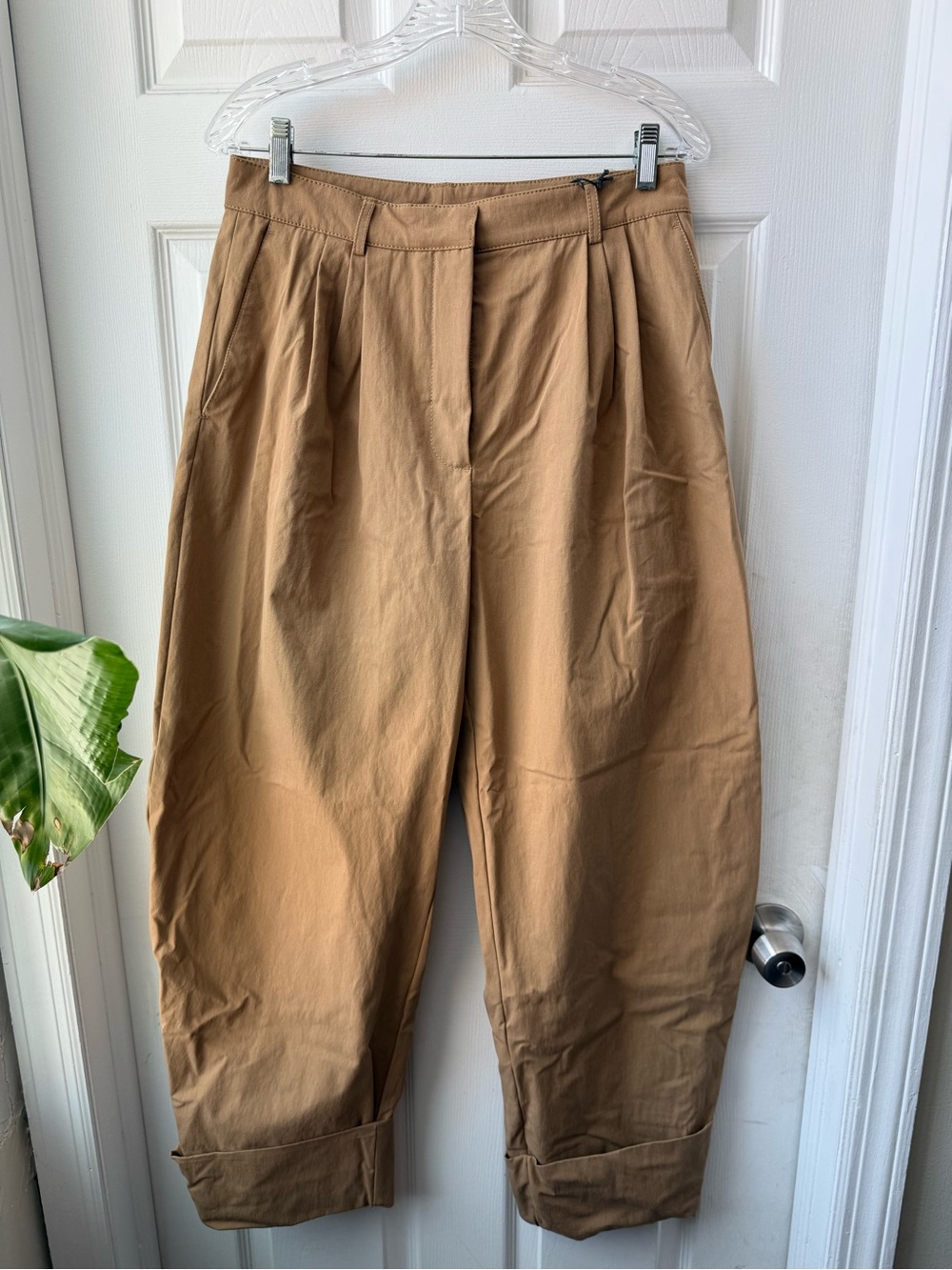 Zara Tan Pleated Chinos with Cuffed Ankles